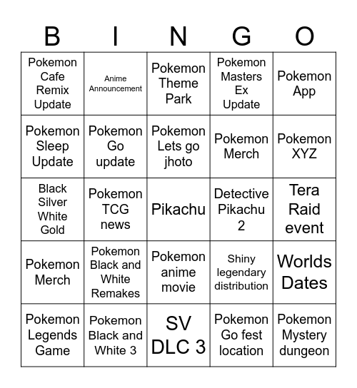 Pokemon presents Bingo Card