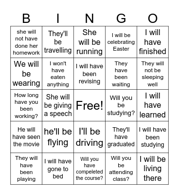 Future Tenses Bingo Card