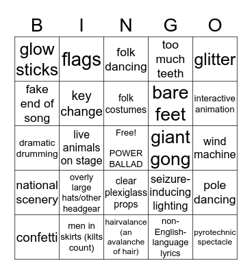 EUROVISION BINGO! Bingo Card