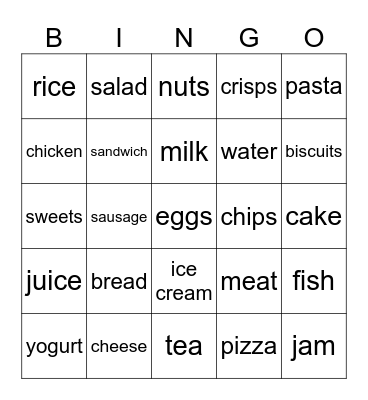 FOOD BINGO Card