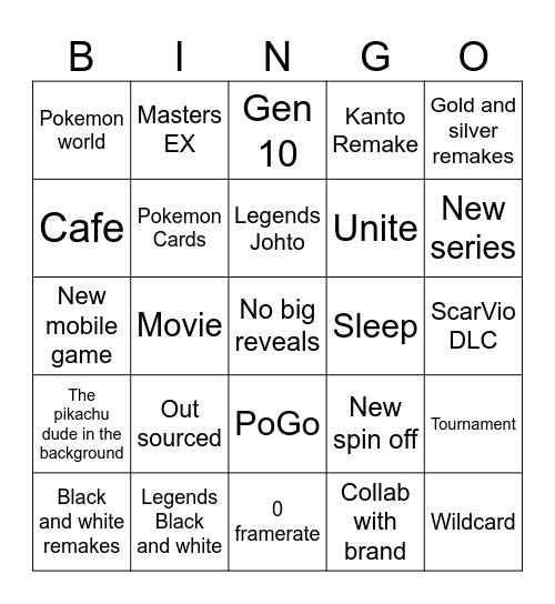 Pokemon Direct Feb 2024 Bingo Card