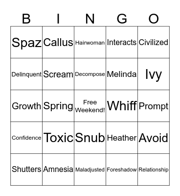Speak Bingo Card
