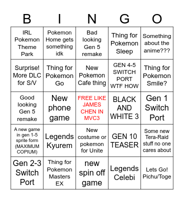POKEMON DIRECT BAYBEE (  ;_;) Bingo Card