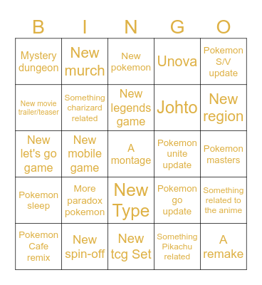 Pokemon day 2024 bingo Card