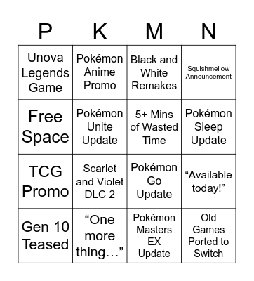 Pokemon Direct Feb 2024 Bingo Card