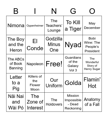 OSCARS 2024 Bingo Card