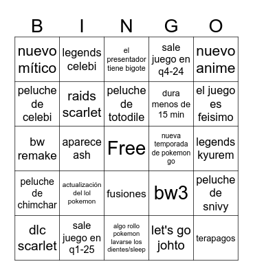 Bingo pokemon direct 27/2 Bingo Card