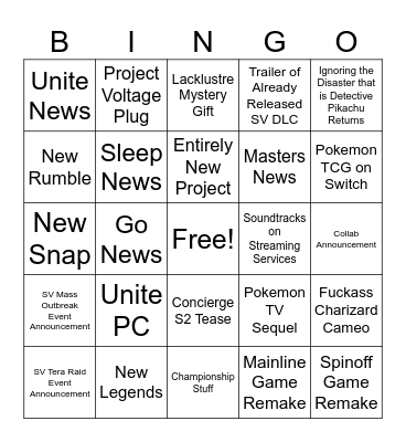 Pokemon Presents Bingo Card
