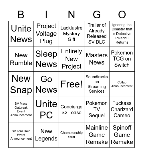 Pokemon Presents Bingo Card