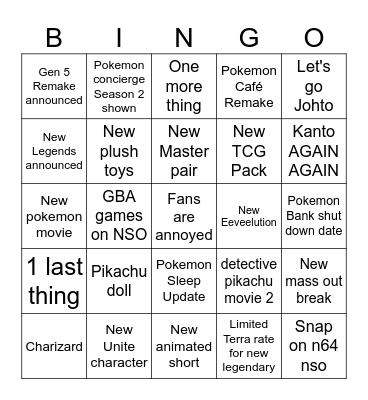 Pokemon day Bingo Card