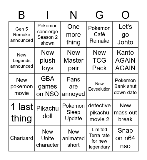 Pokemon day Bingo Card