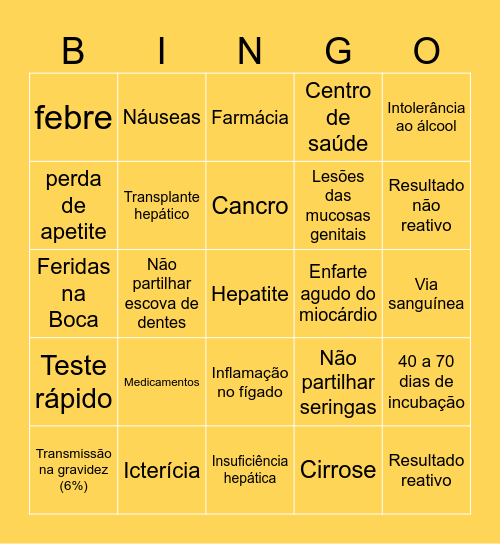 Hepatite C Bingo Card