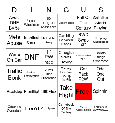 Dingus Bingo Card