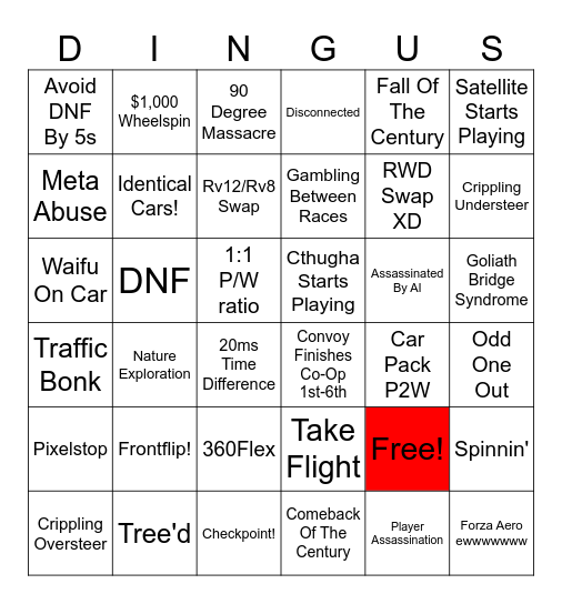 Dingus Bingo Card