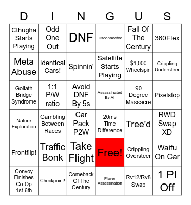 Dingus Bingo Card