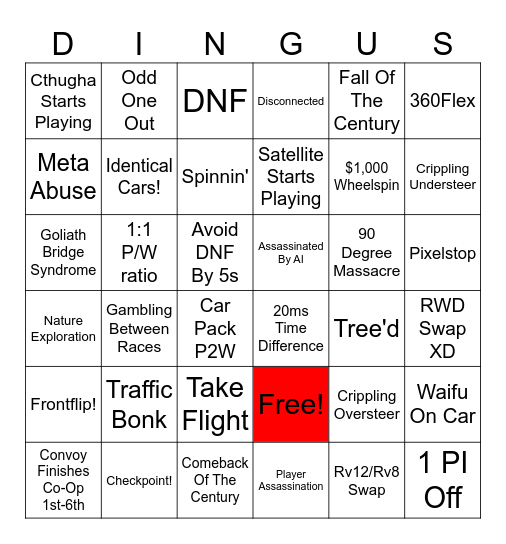 Dingus Bingo Card