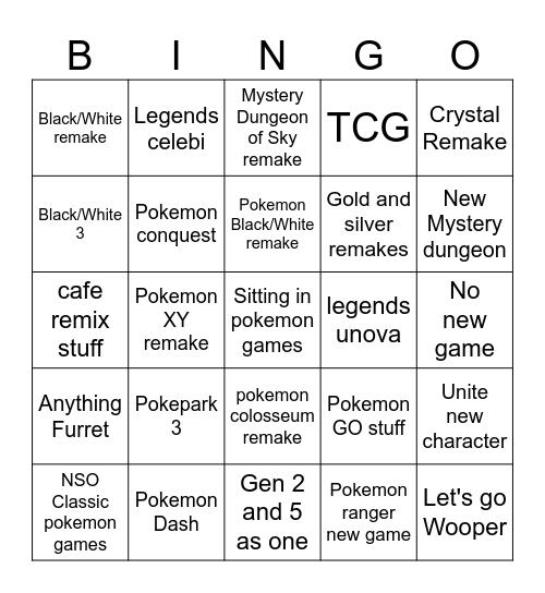 Pokemon Presents 2024 Bingo Card