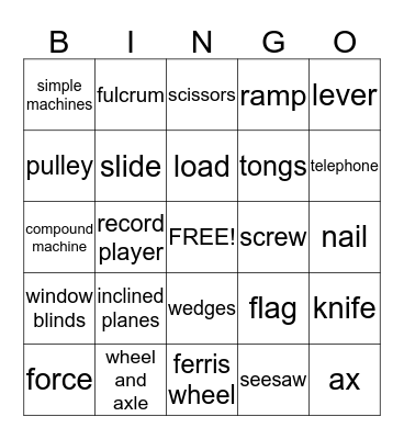 Simple Machines Bingo Card