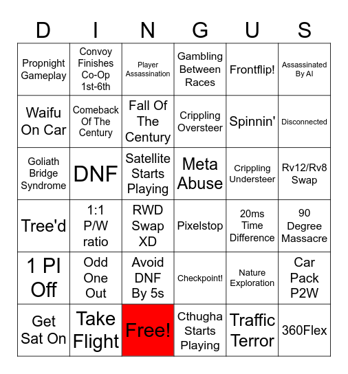 Dingus Bingo Card