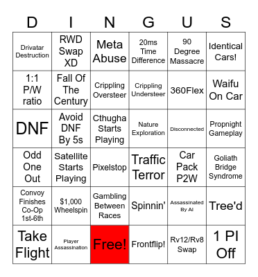 Dingus Bingo Card