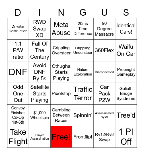 Dingus Bingo Card