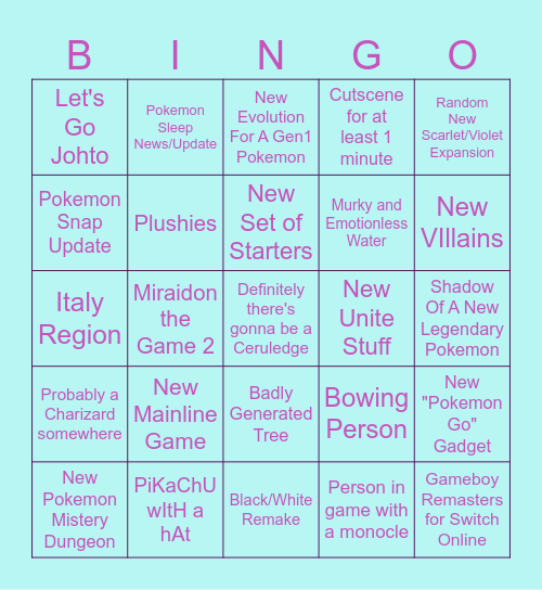 POKEMON DIRECT BINGO - by Claudio Bingo Card