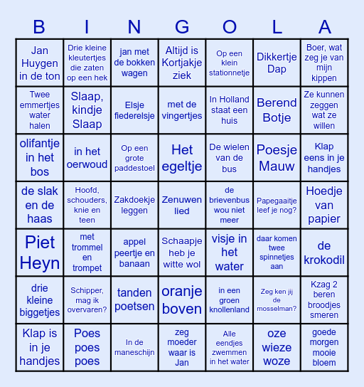 BINGO KINDERLIEDJES Bingo Card