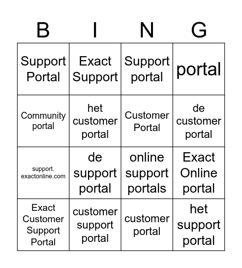 Support Portal Bingo Card