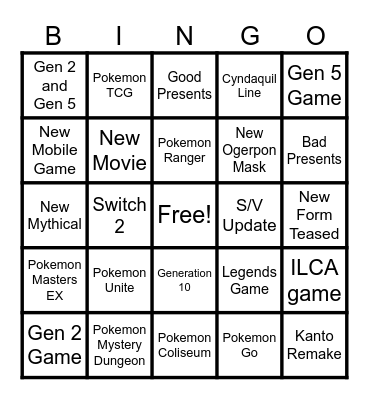 Pokemon Presents BINGO Card