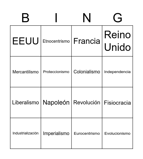 Bingo Histórico Bingo Card