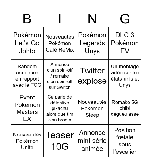 Pokémon Presents 02/2024 Bingo Card