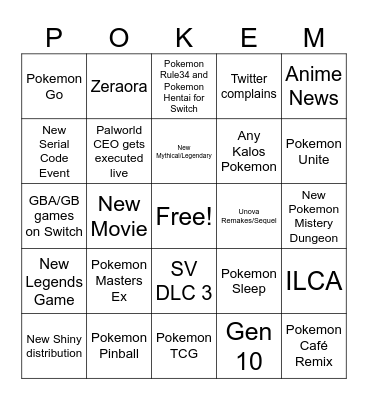 Pokemon Presidents Bingo Card