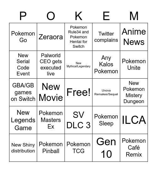 Pokemon Presidents Bingo Card