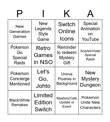 Pokemon Presents 2/27/24 Bingo Card