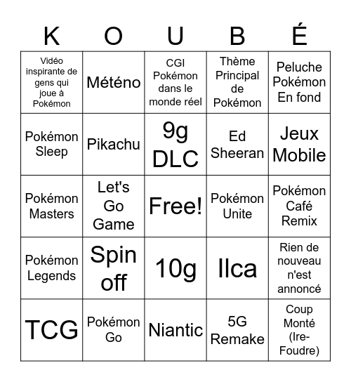 Pokemon Direct Bingo Card