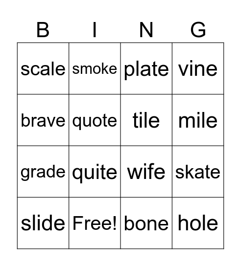 V-E Words Bingo Card
