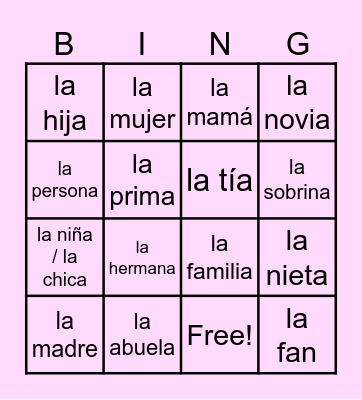 People & Family (f.) Bingo Card