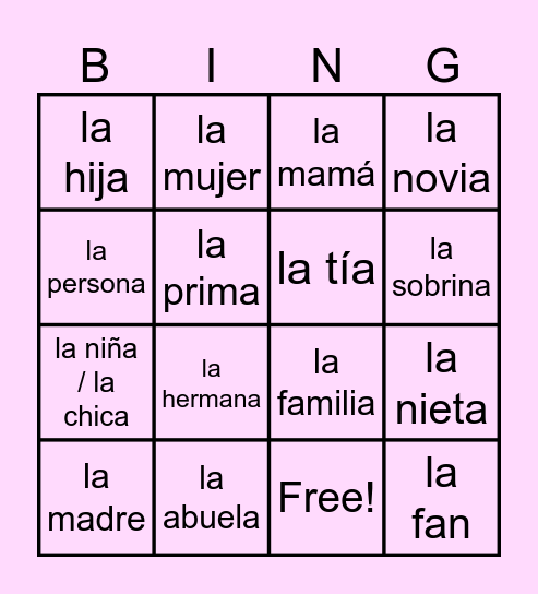 People & Family (f.) Bingo Card