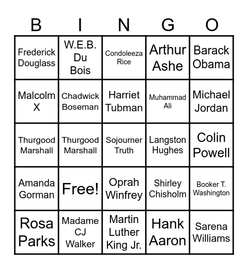 Black History Bingo Card