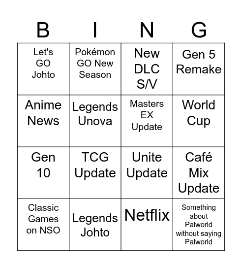 Pokémon Presents Bingo Card Bingo Card