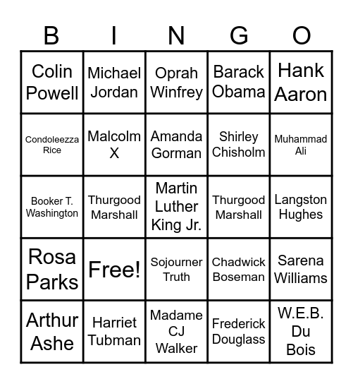 Black History Bingo Card