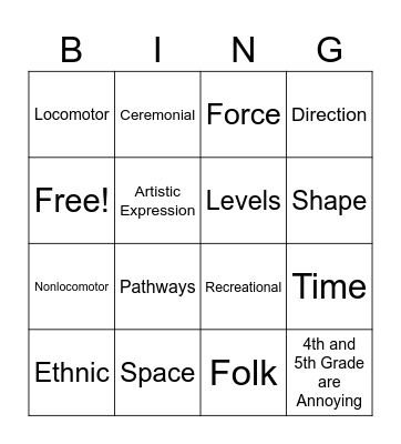 Dance Bingo Card