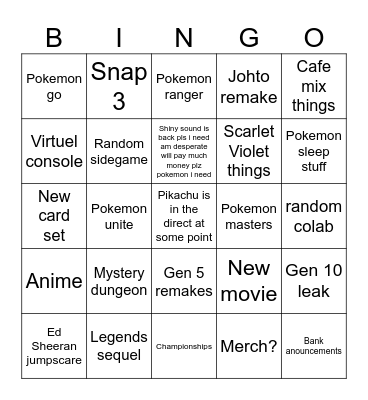 Pokémon day 2024 Bingo Card