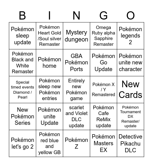 Pokémon Bingo Card