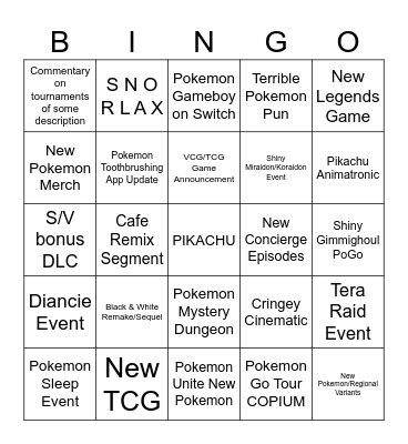 Pokemon Presents 2024 Bingo Card