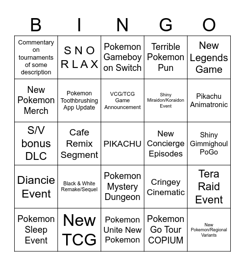 Pokemon Presents 2024 Bingo Card