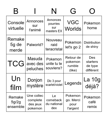 Bingo pokemon presents Bingo Card