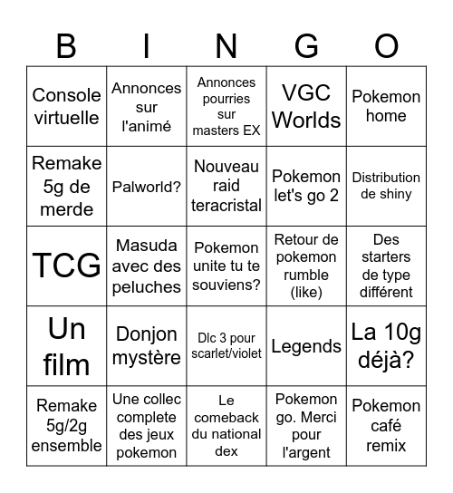 Bingo pokemon presents Bingo Card