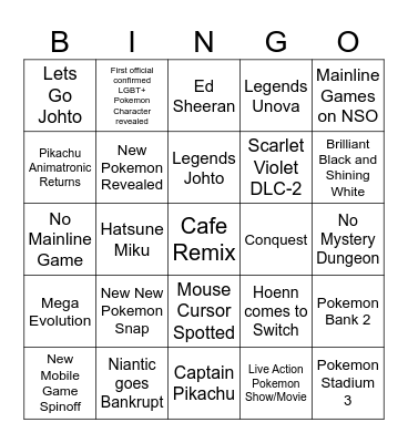 Pokemon Presents Bingo Card