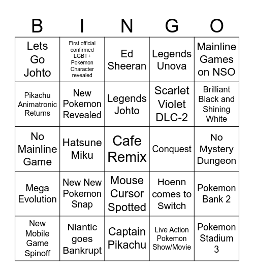 Pokemon Presents Bingo Card